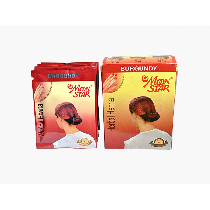 Herbal henna mehandi hair color burgundi (60 gm (6 x 10gm)) moon star, фарба для волосся на основі хна. колір бургунді розпродаж